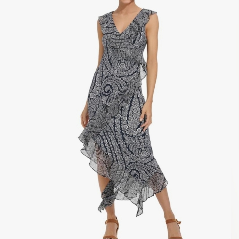 Tommy Hilfiger Flutter Sleeve V-Neck Maxi Slip Dress